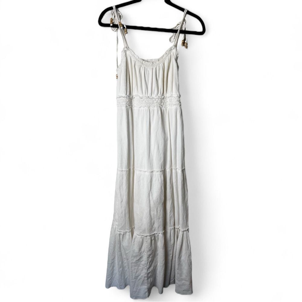 Old Navy - Women's Vintage White Cotton Tiered Maxi Sun Dress Y2K Boho - Sz.8